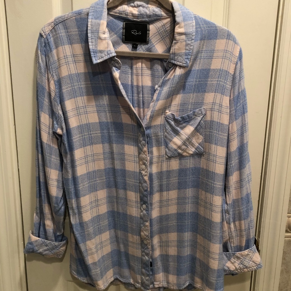 Rails Pink and Blue Flannel Button Down Shirt